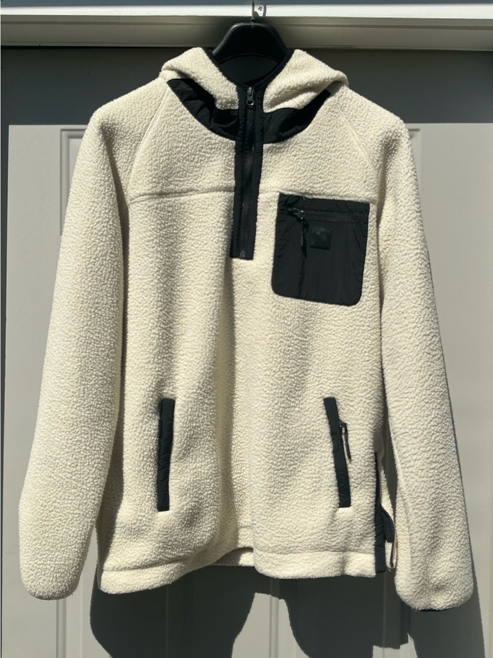 Indigo Jeanscode Ellerslie Fleece Hoodie Pullover Jacket Off-White Cream Large